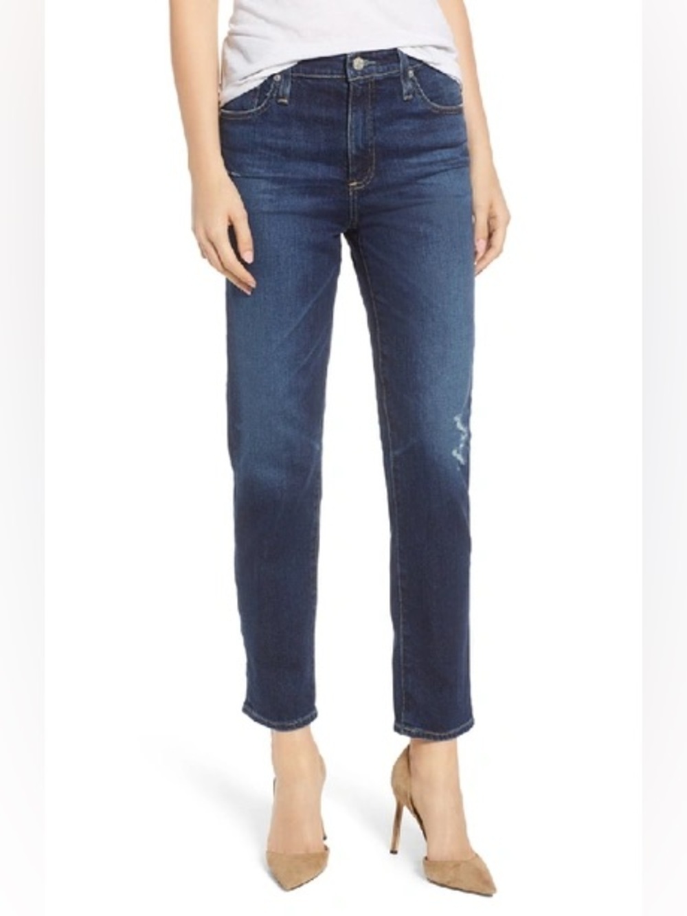 Ag Adriano Goldschmied Dark Blue The Isabelle High-rise Straight Crop Jeans